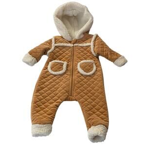 Tahari Infant Sherpa Fleece Hoodie Brown One Piece Zipper Quilted Bunting 3-6mos